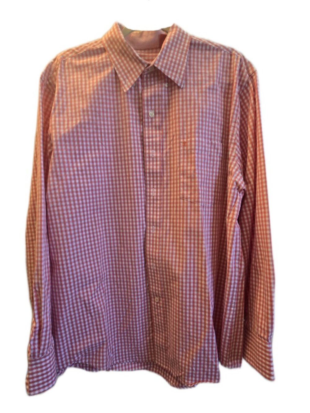IZOD Orange Mens Checkered Button Down Shirt